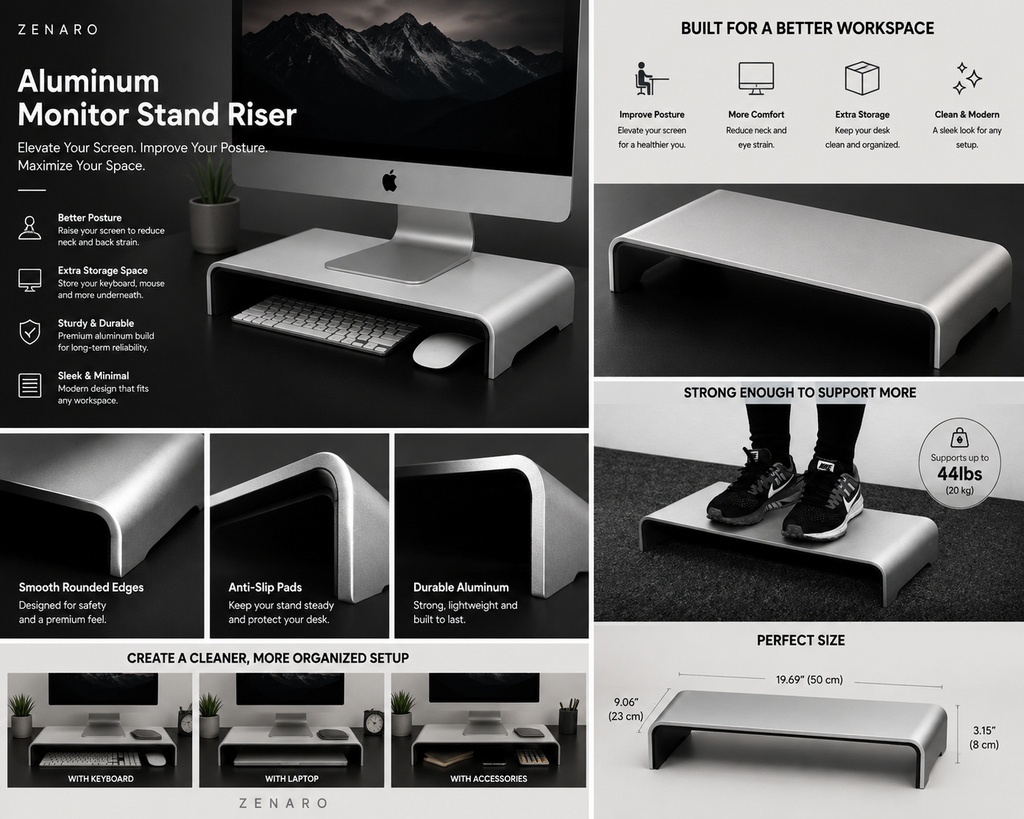 ZENARO™ Aluminum Monitor Stand